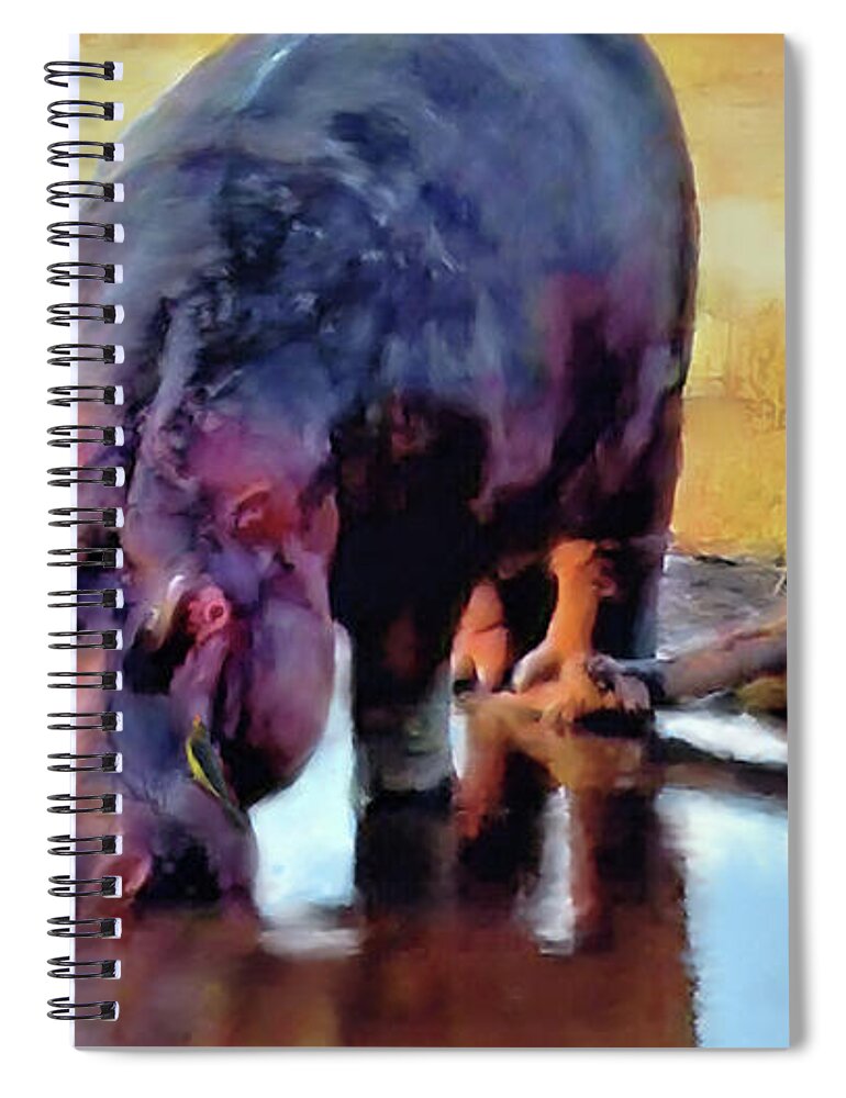 Hippopotamus Spiral Notebook featuring the painting Lonely Hippo  by Joel Smith