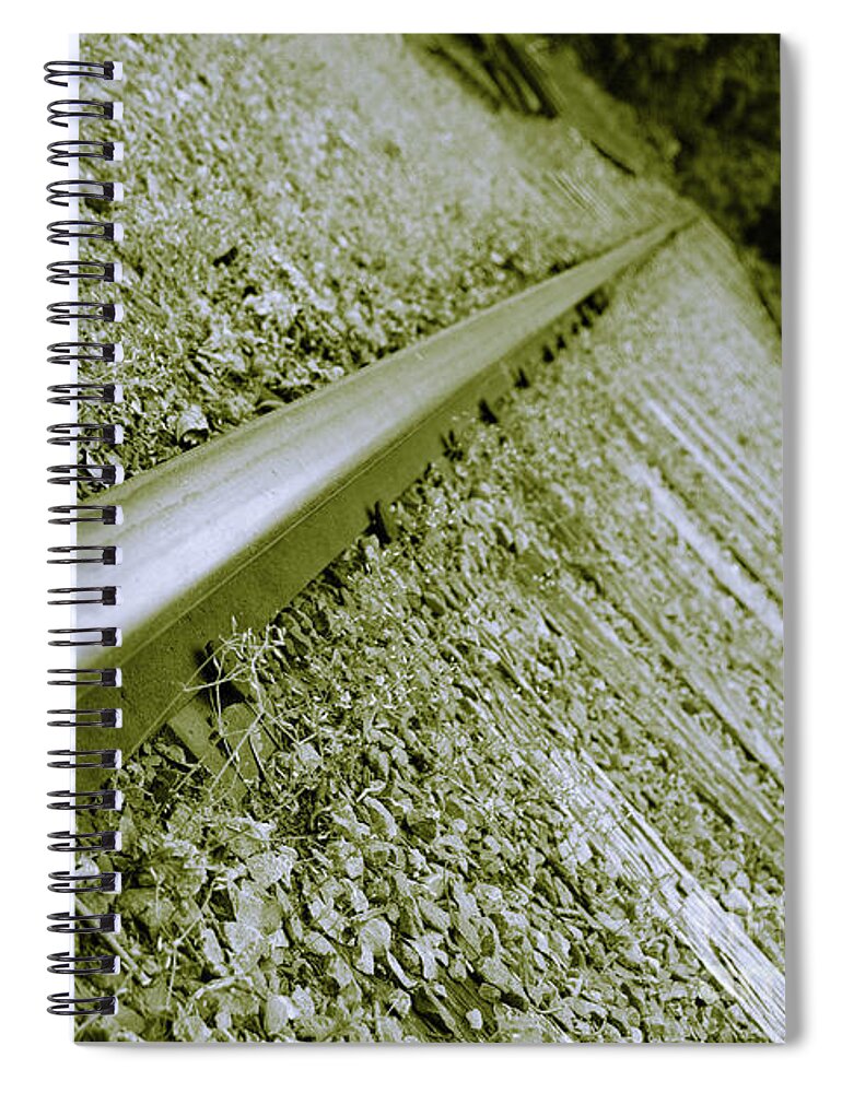 Train Spiral Notebook featuring the photograph Lonely Rail in Sepia Train Track Industrial / Rural Landscape Photograph by PIPA Fine Art - Simply Solid