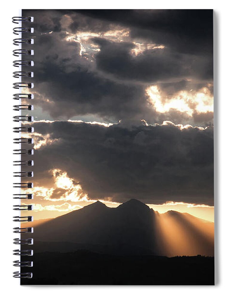 Longs Peak Spiral Notebook featuring the photograph Longs Peak Colorado Sunset Rays by Chance Kafka