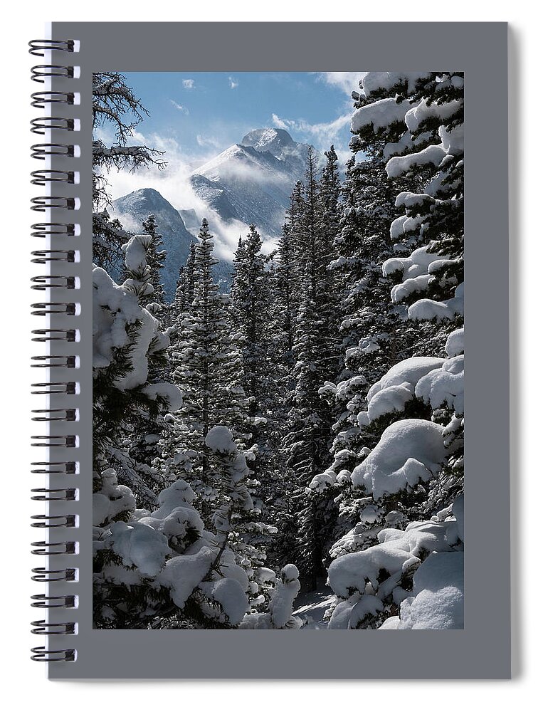 Winter Spiral Notebook featuring the photograph Long's Peak Summit Winter View by Cascade Colors