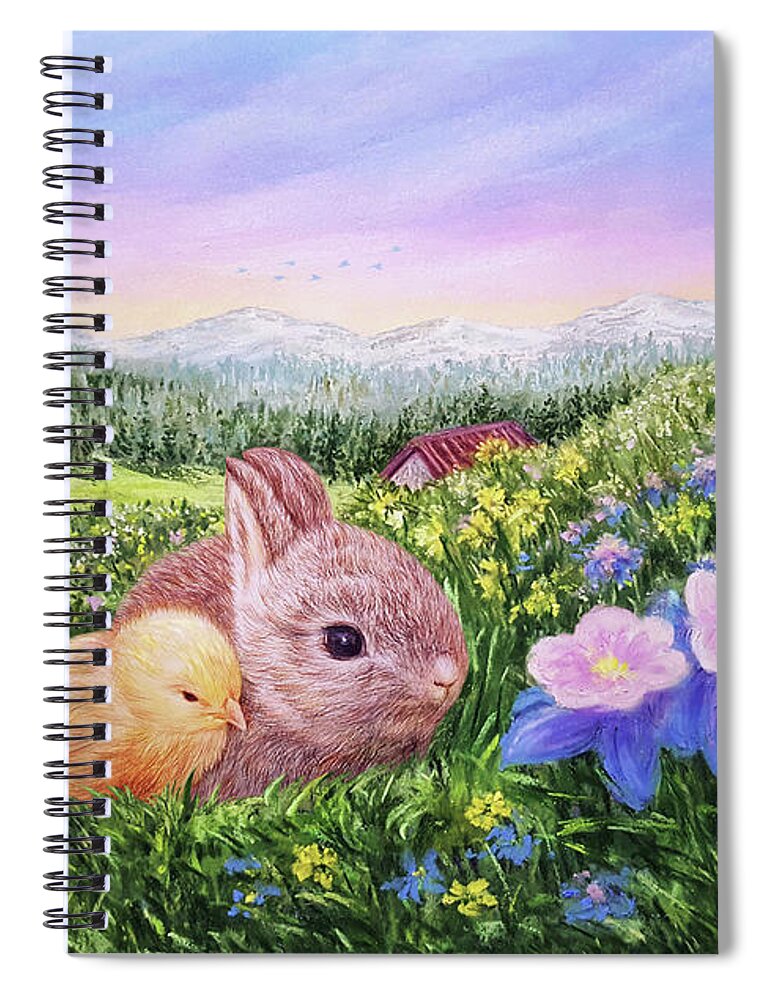 Easter Card Spiral Notebook featuring the painting Look at the Flowers by Yoonhee Ko