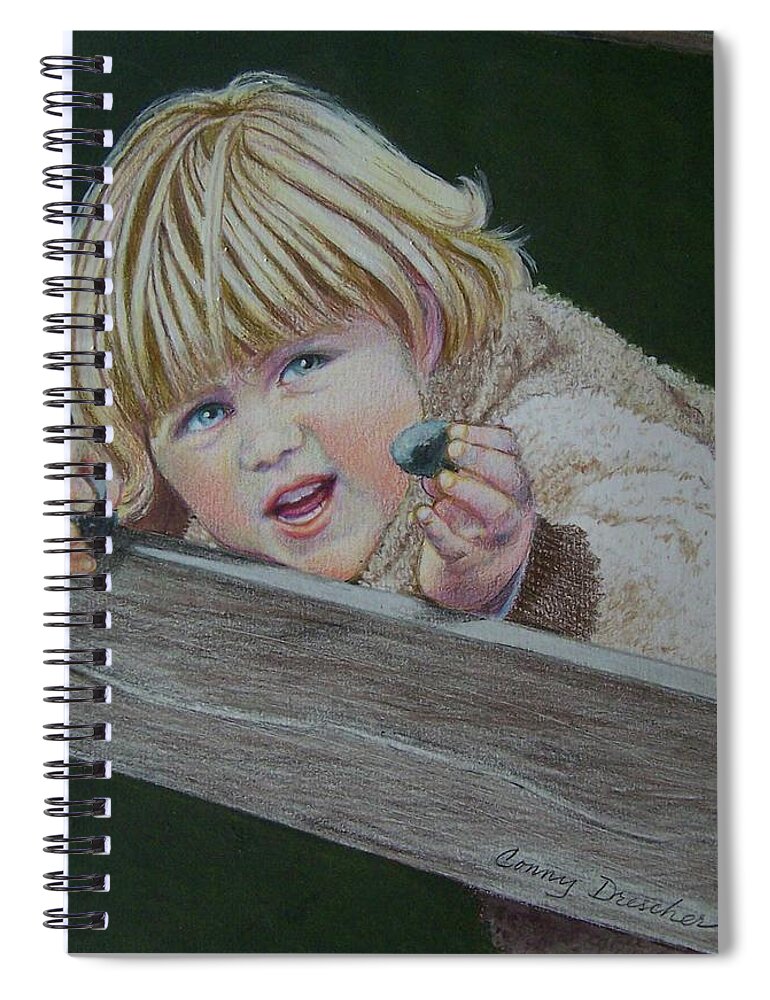 Boy Spiral Notebook featuring the mixed media Look What I Found by Constance DRESCHER