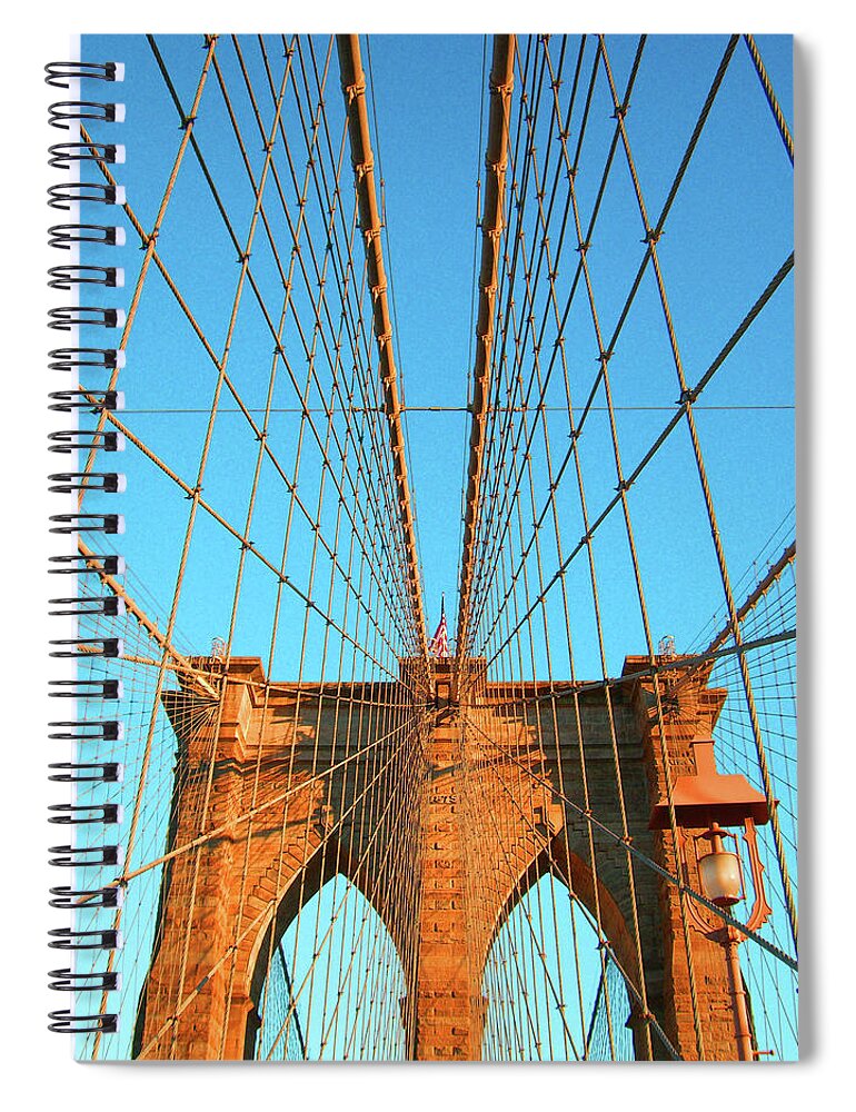 Nyc Spiral Notebook featuring the photograph Looking Up at Brooklyn Bridge 2 by Tanya White