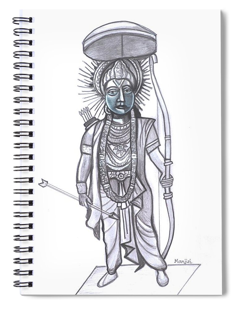 Lordrama Spiral Notebook featuring the painting Lord Rama sketch by Manjiri Kanvinde