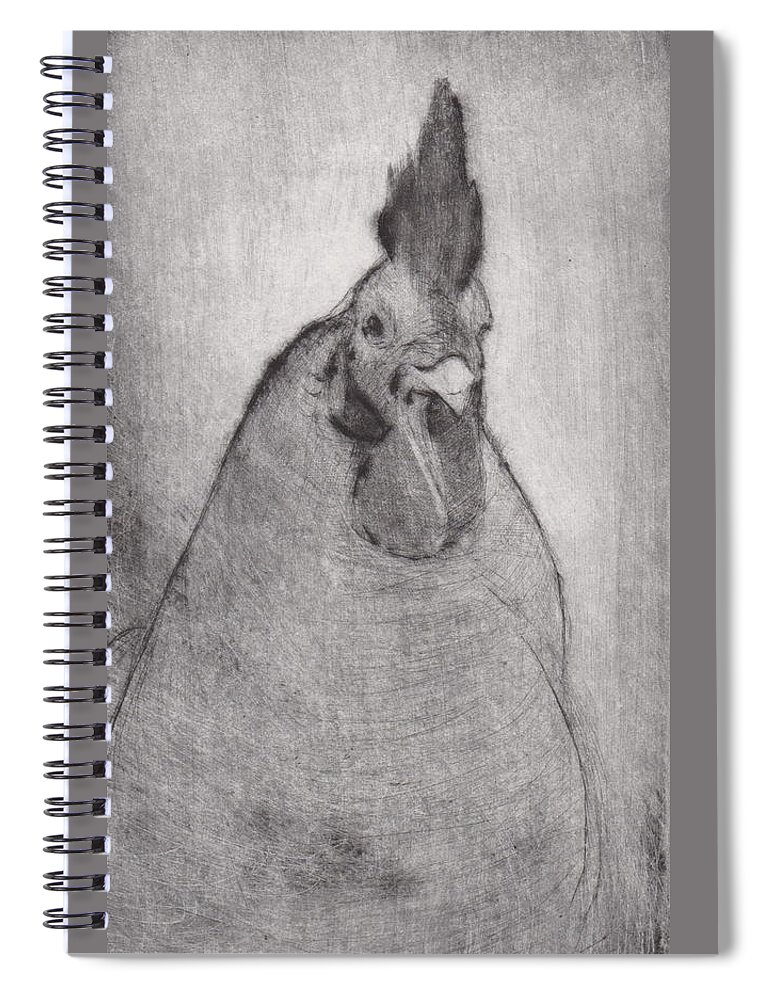 Rooster Spiral Notebook featuring the drawing Lord Ribblesday - etching by David Ladmore