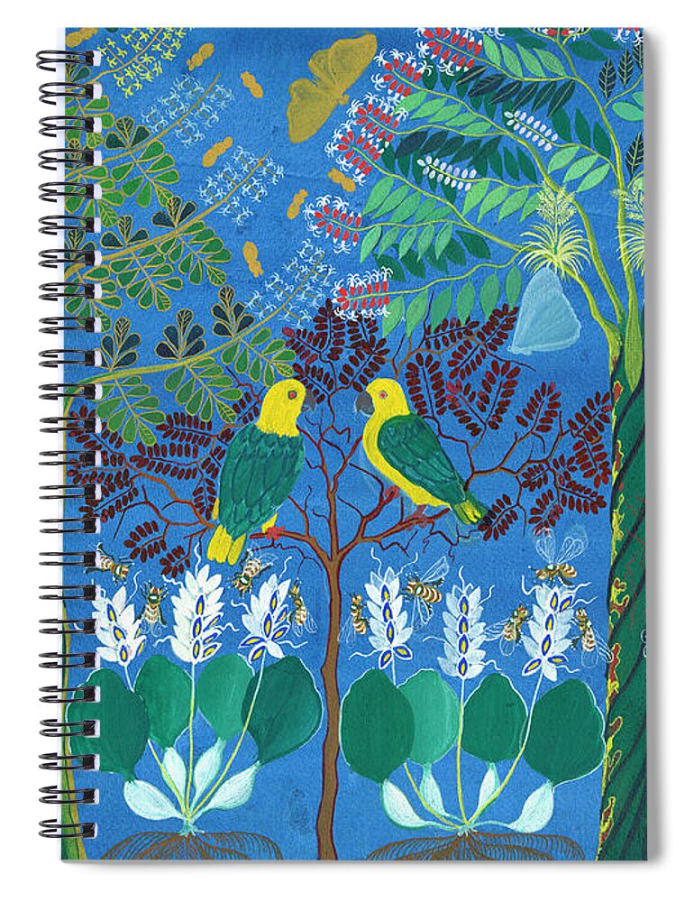  Spiral Notebook featuring the painting Los Loros by Pablo Amaringo