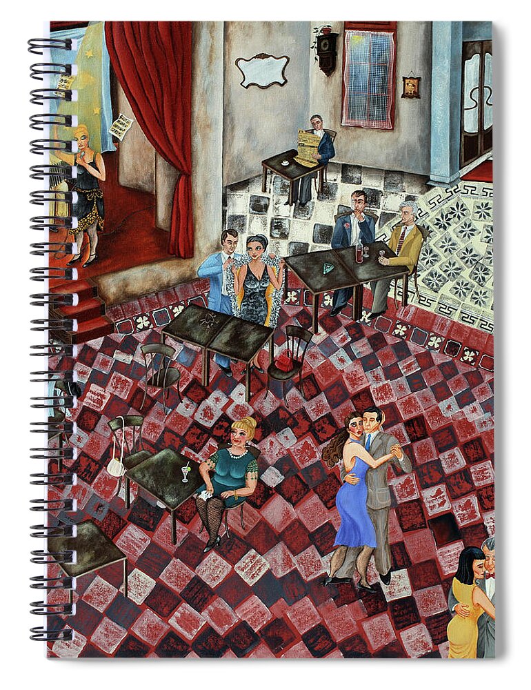 A Typical Night Bar In The City Of Buenos Aires Spiral Notebook featuring the painting Lost in a Buenos Aires night by Graciela Bello