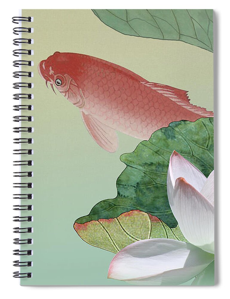 Flower Spiral Notebook featuring the digital art Lotus Flower and Koi by M Spadecaller