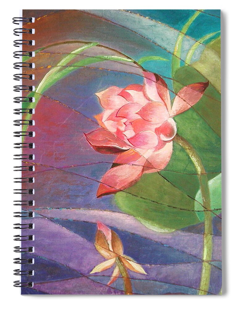 Lotus Spiral Notebook featuring the painting Lotus Glow by Vina Yang