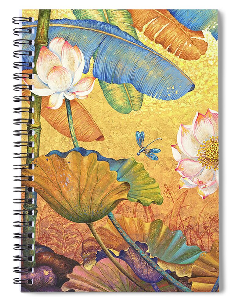 Lotus Spiral Notebook featuring the painting Lotus land by Yuliya Glavnaya
