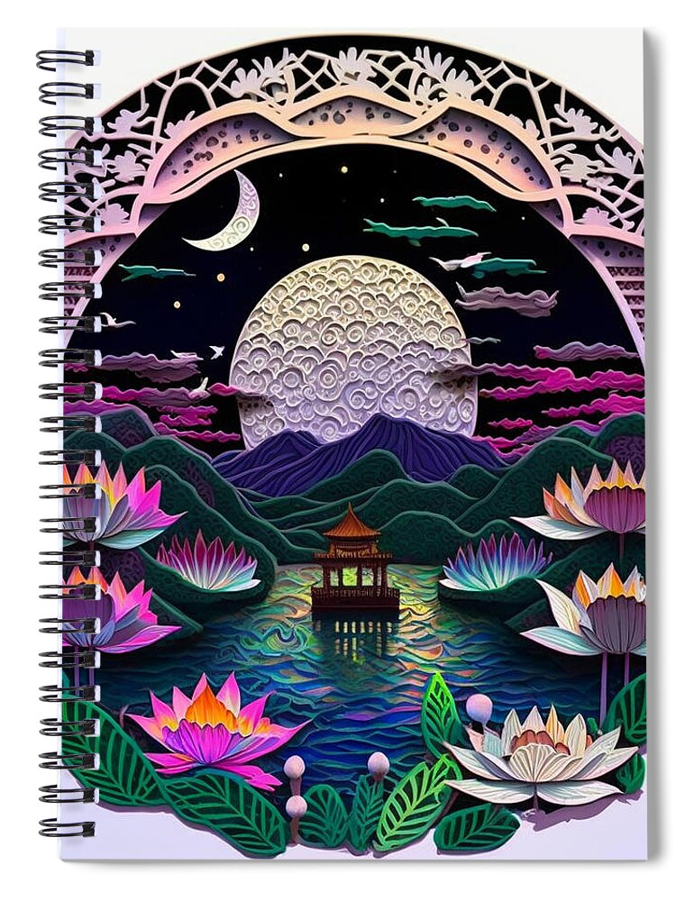 Paper Craft Spiral Notebook featuring the mixed media Lotus Pier I by Jay Schankman
