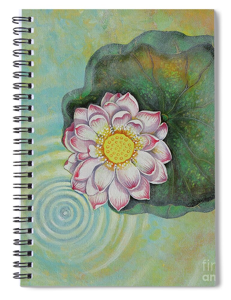 Lotus Spiral Notebook featuring the painting Lotus pool. 2nd of 4 parts by Yuliya Glavnaya