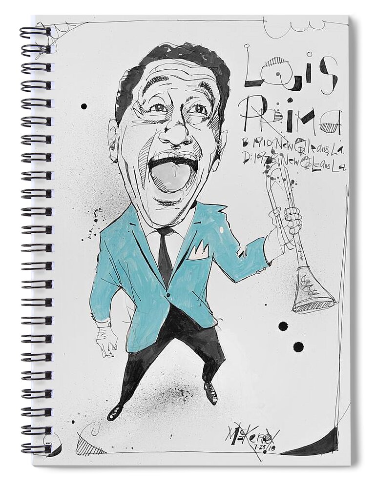  Spiral Notebook featuring the drawing Louis Prima by Phil Mckenney