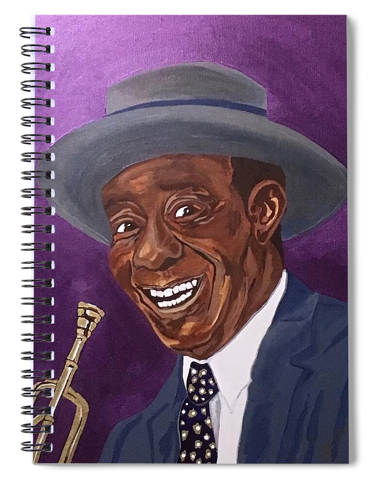 Louis Armstrong Spiral Notebook featuring the painting Louis Sporting a New Hat by Bill Manson