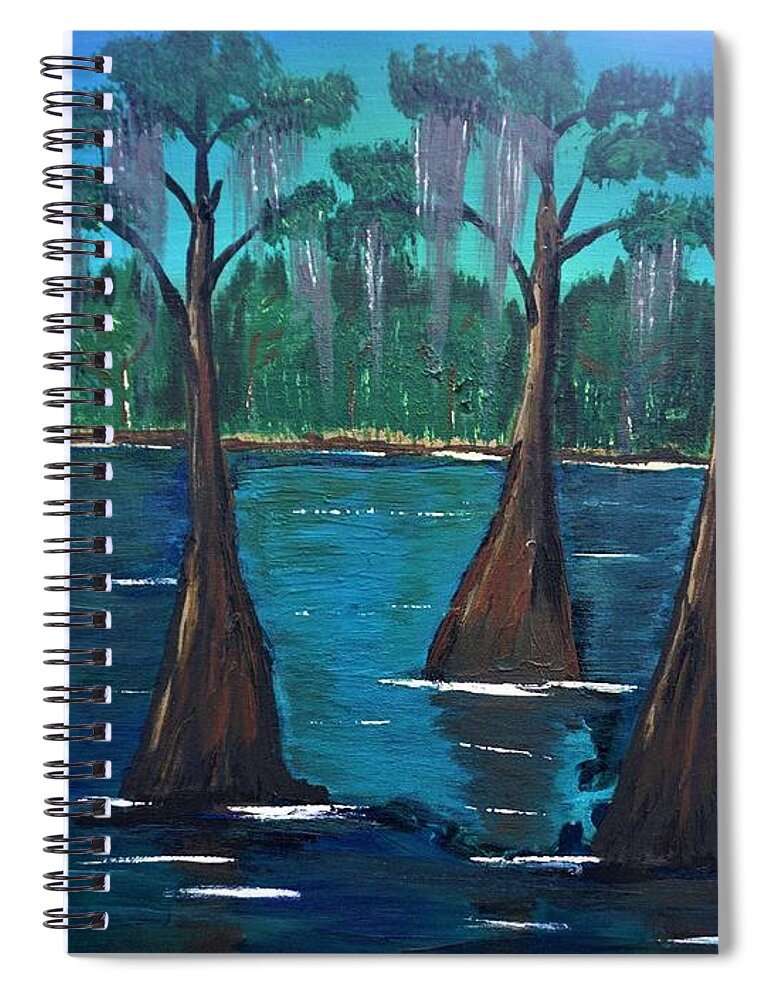 Cypress Tree Spiral Notebook featuring the painting Louisiana Bayou by Jimmy Clark
