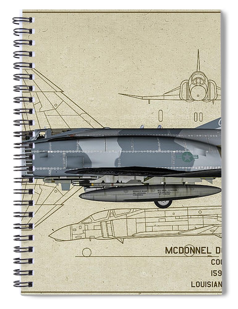 Mcdonnell Douglas F-4 Phantom Ii Spiral Notebook featuring the digital art Louisiana F-4 - Profile Art by Tommy Anderson