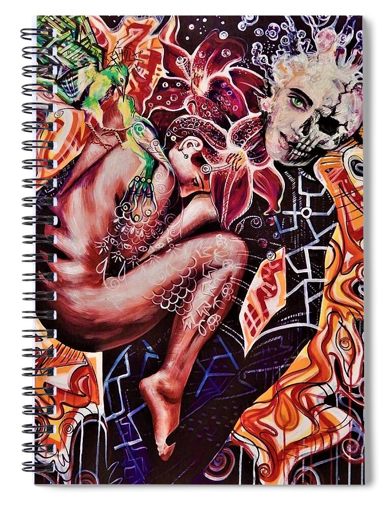 Skull Spiral Notebook featuring the painting Love Birds II by Yelena Tylkina