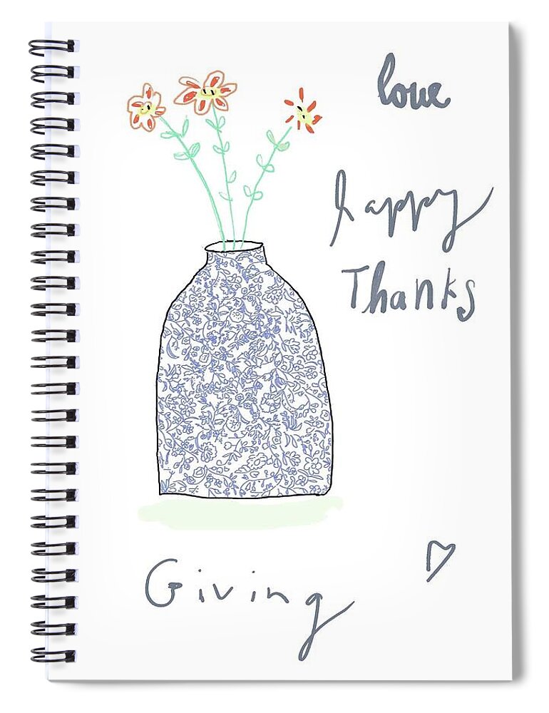 Holiday Spiral Notebook featuring the digital art Love Happy Thanks by Ashley Rice