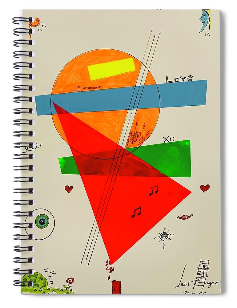  Spiral Notebook featuring the mixed media Love xo Green Under Red 111414 by Lew Hagood