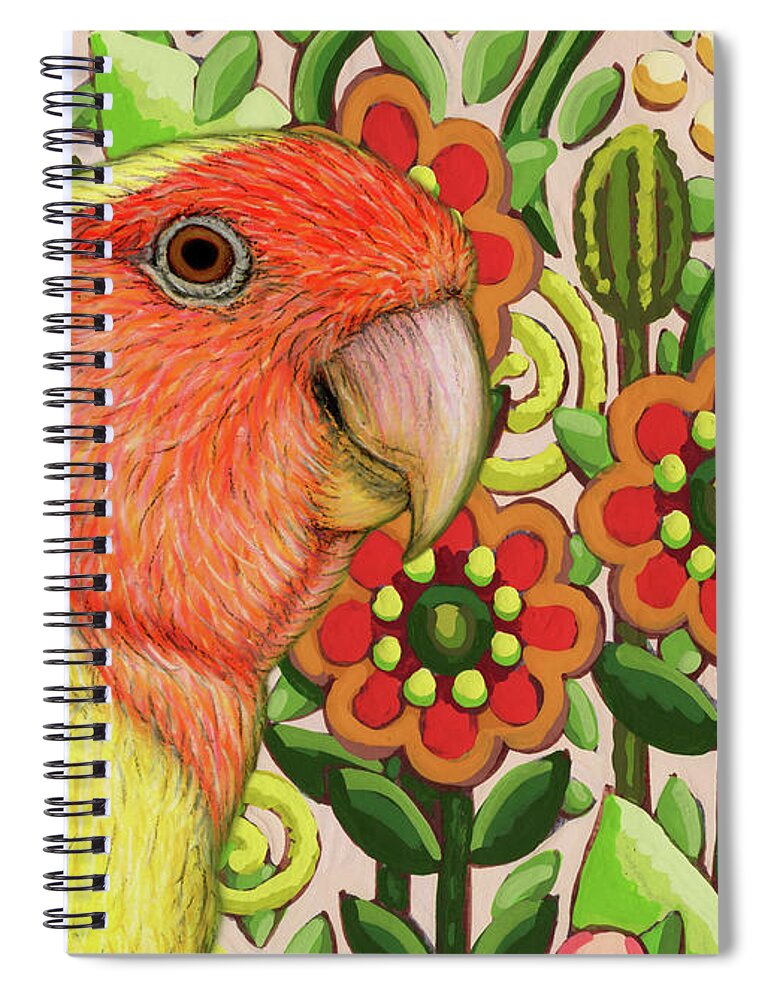 Parrot Spiral Notebook featuring the painting Lovebird Enjoying Picnic Posies by Amy E Fraser