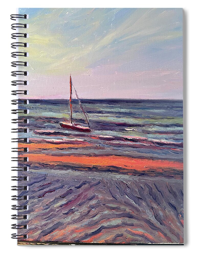 Beach Tide Boat Cape Cod Brewster Spiral Notebook featuring the painting Low Tide by Beth Riso