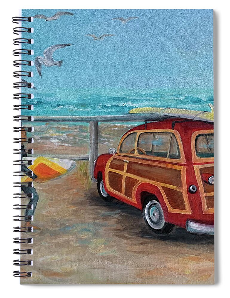 Surfer Spiral Notebook featuring the painting Low Tides Good Vibes II by Barbara Landry