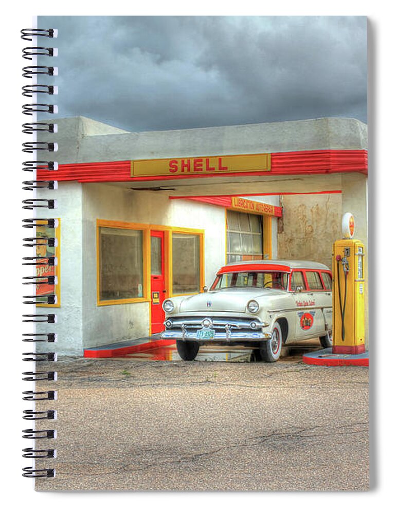 Fine Art Spiral Notebook featuring the photograph Lowell Shell Station by Robert Harris