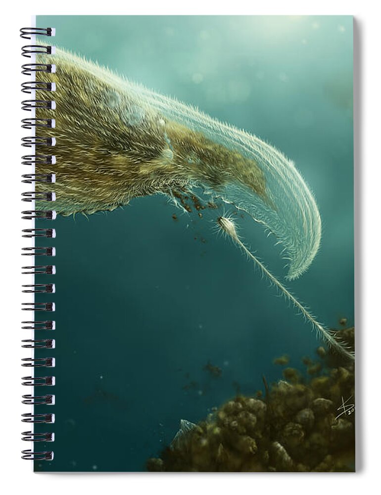 Protozoa Spiral Notebook featuring the digital art Loxophyllum attacked by Lacrymaria by Kate Solbakk
