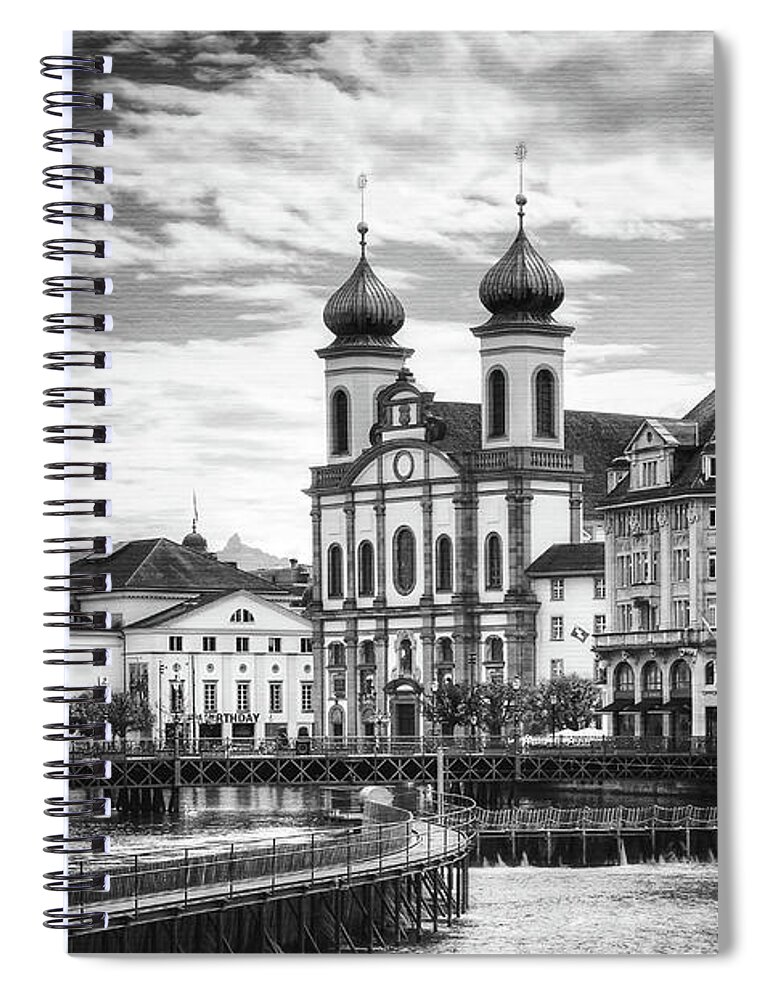 Lucerne Spiral Notebook featuring the photograph Lucerne Switzerland Black and White by Carol Japp