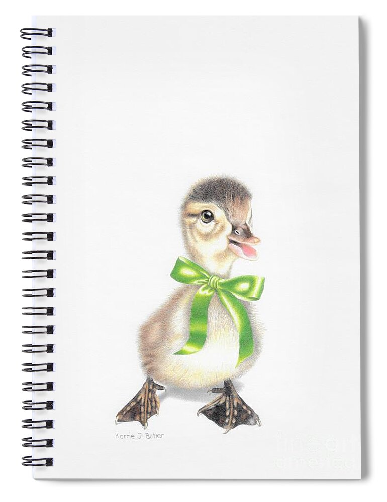 Duckling Spiral Notebook featuring the drawing Lucky Ducky by Karrie J Butler