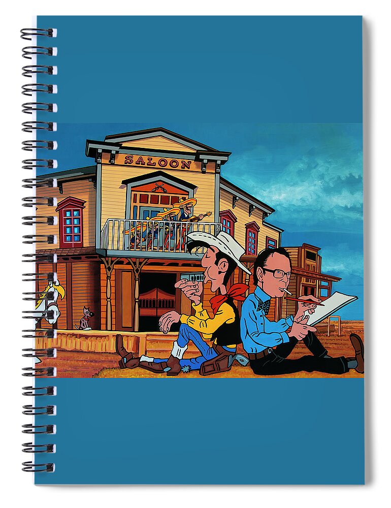 Lucky Luke Spiral Notebook featuring the painting Lucky Luke and Morris Painting by Paul Meijering