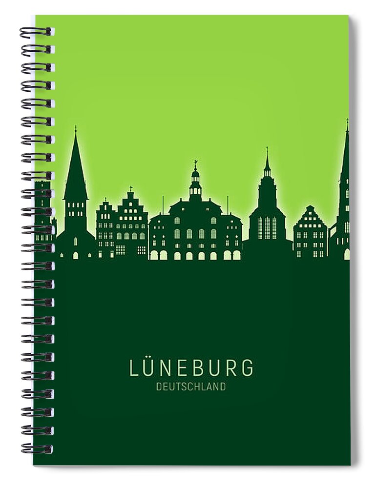 Lüneburg Spiral Notebook featuring the digital art Luneburg Germany Skyline #08 by Michael Tompsett