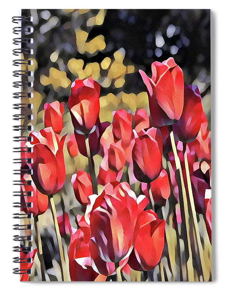 Floral Painting Spiral Notebook featuring the digital art Luscious Red Tulips by Mary Gaines