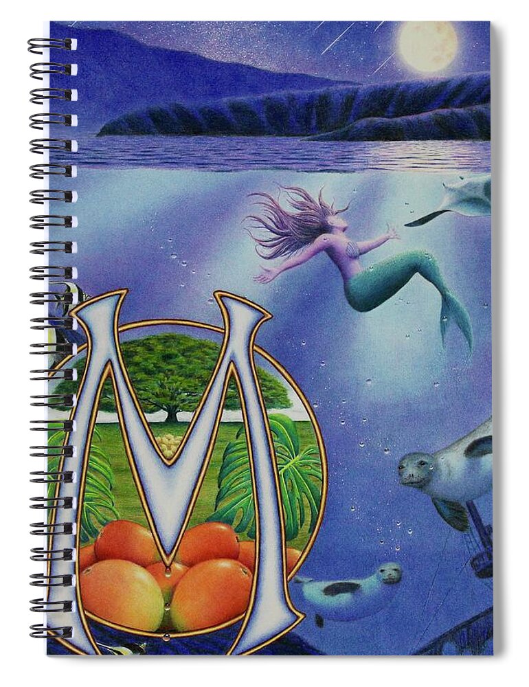 Kim Mcclinton Spiral Notebook featuring the drawing M is for Monk Seal by Kim McClinton