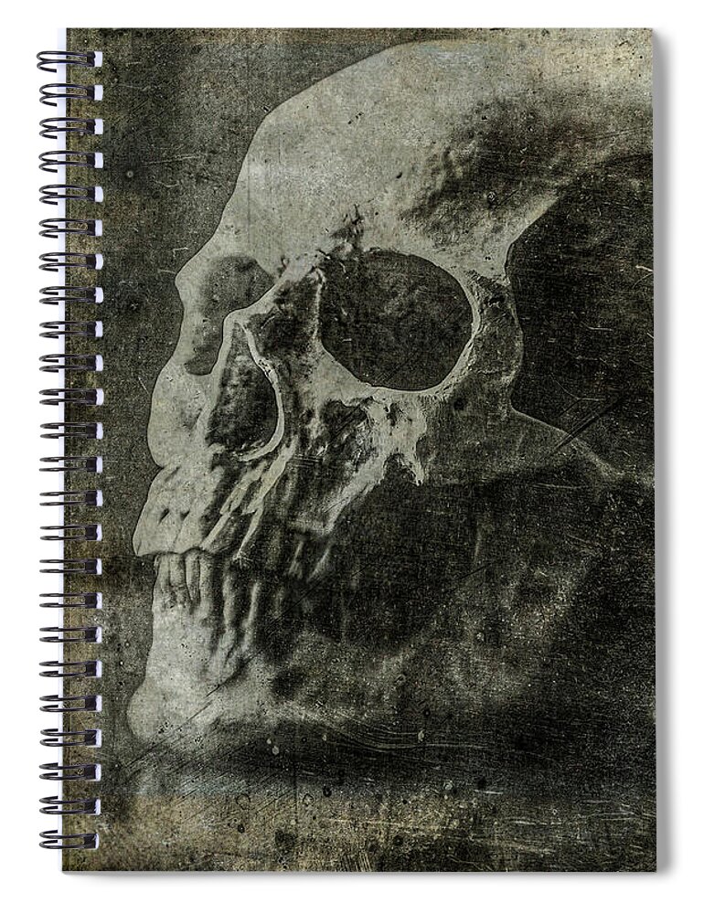 Skull Spiral Notebook featuring the photograph Macabre Skull 3 by Roseanne Jones