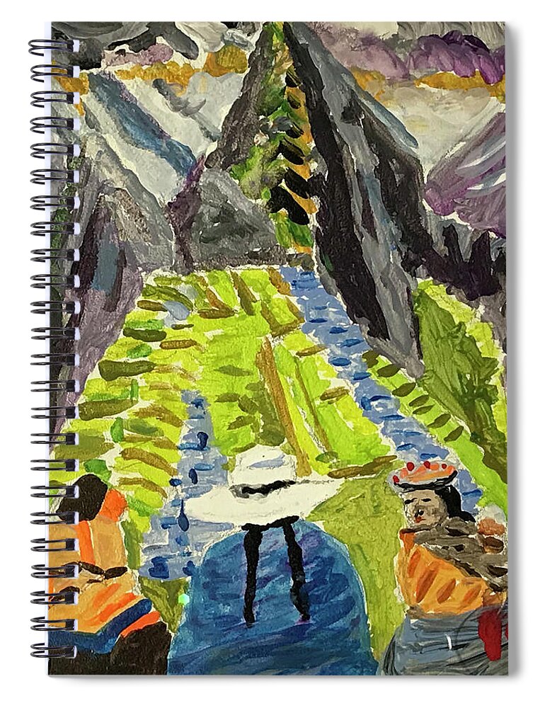  Spiral Notebook featuring the painting Machu Pichu journey by John Macarthur