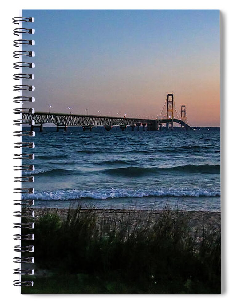 5th Longest Suspension Bridge Spiral Notebook featuring the photograph Mackinac Sunrise by Deb Beausoleil