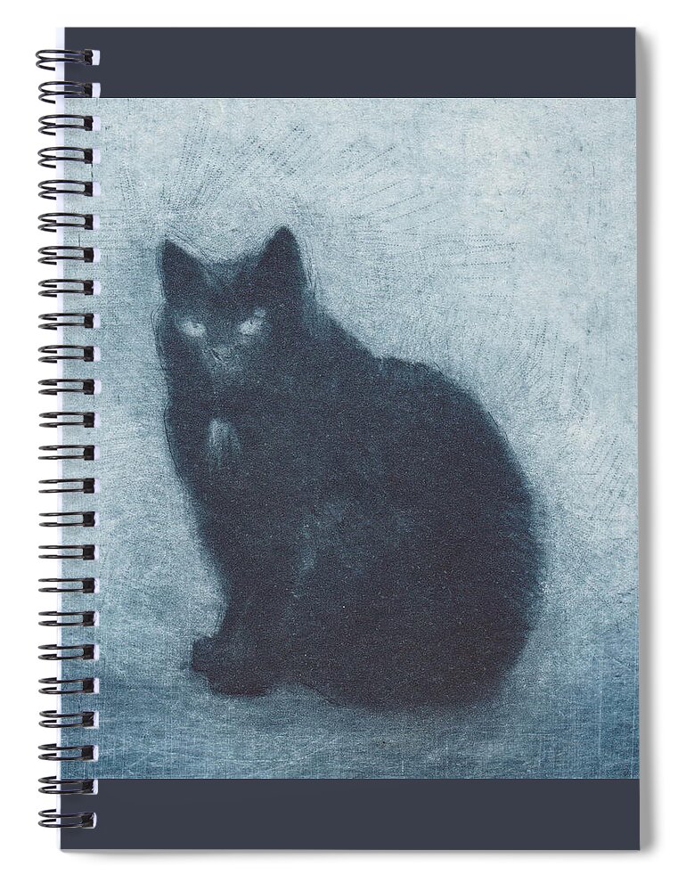 Cat Spiral Notebook featuring the drawing Madame Escudier - etching - cropped version by David Ladmore