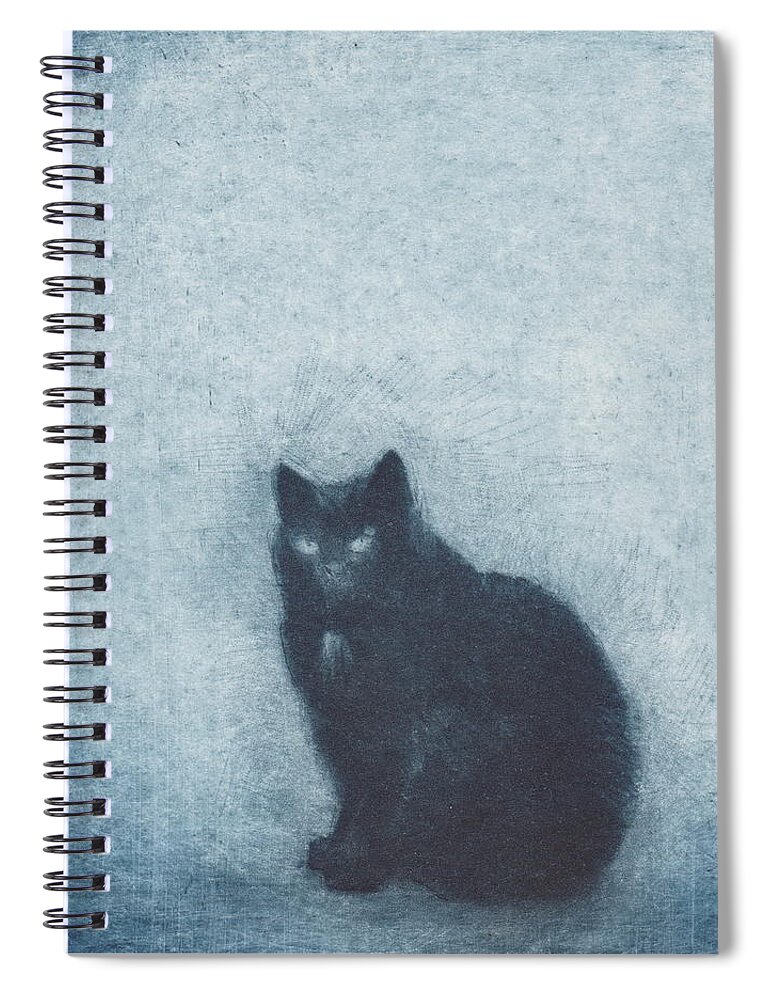 Cat Spiral Notebook featuring the drawing Madame Escudier - etching by David Ladmore
