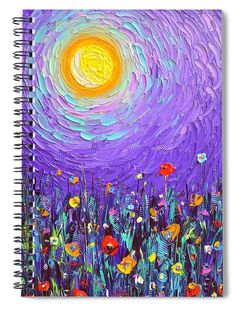 Wildflowers Spiral Notebook featuring the painting MAGIC NIGHT MEADOW BY MOONLIGHT abstract wildflowers palette knife oil painting Ana Maria Edulescu by Ana Maria Edulescu