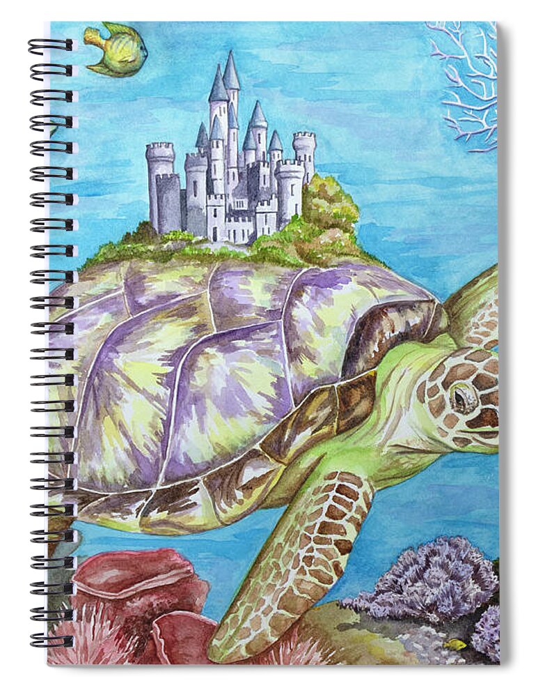 Sea Turtle Spiral Notebook featuring the painting Magic Turtle by Sylvia Aldebol