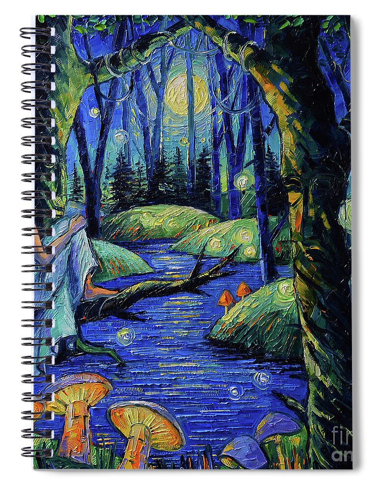Magical Forest Spiral Notebook featuring the painting MAGICAL FOREST commissioned palette knife oil painting Mona Edulesco by Mona Edulesco