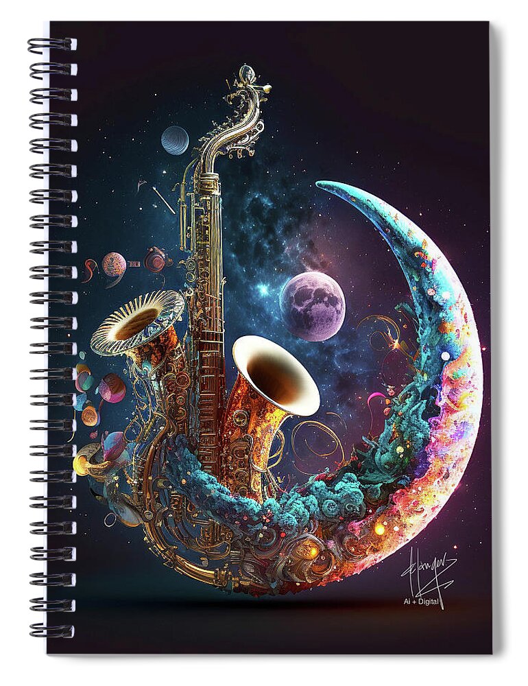 Music Spiral Notebook featuring the digital art Magical Musical Moon 12 by DC Langer