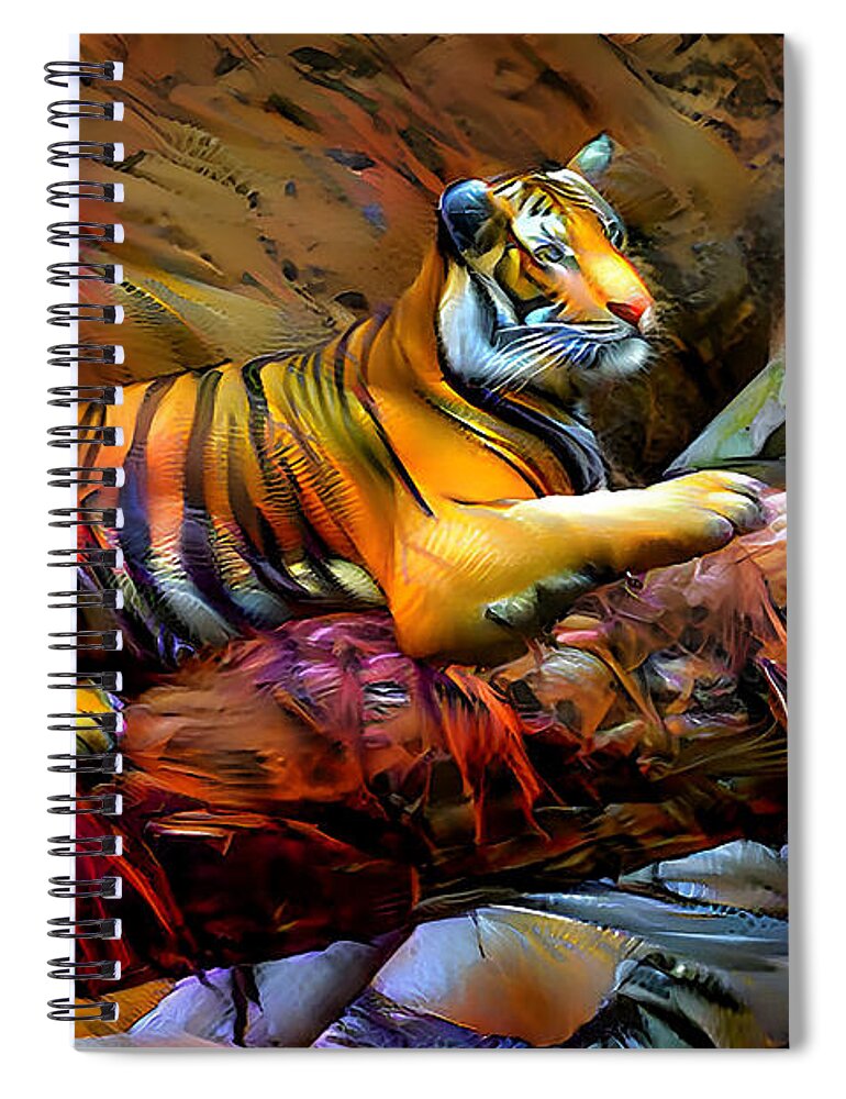 Tiger Spiral Notebook featuring the mixed media Magical Tiger by Debra Kewley