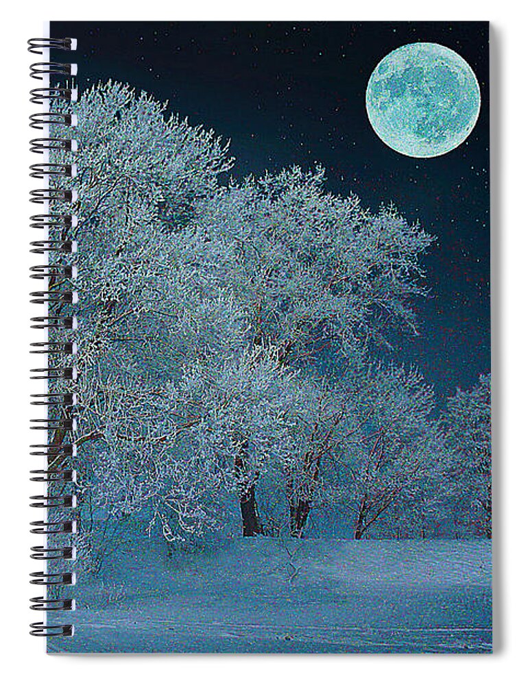 Winter Night Spiral Notebook featuring the mixed media Magical Winter Night by Alex Mir