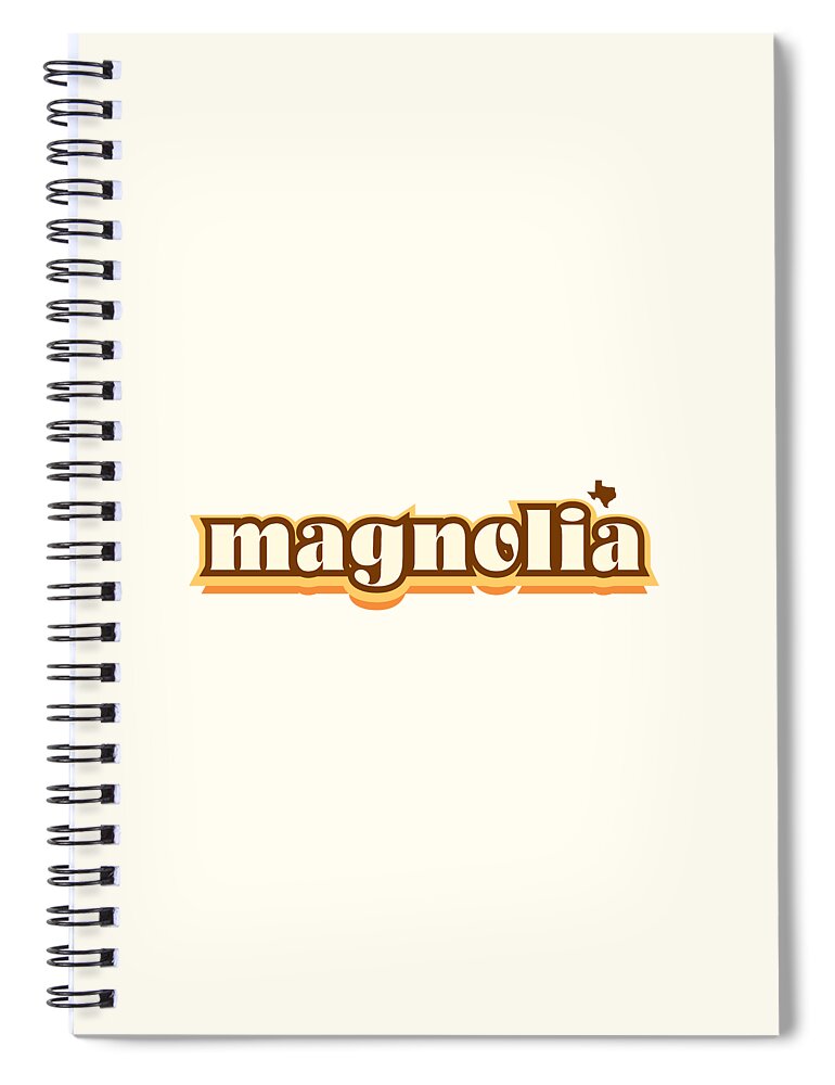 Jan M Stephenson Designs Spiral Notebook featuring the digital art Magnolia Texas - Retro Name Design, Southeast Texas, Yellow, Brown, Orange by Jan M Stephenson