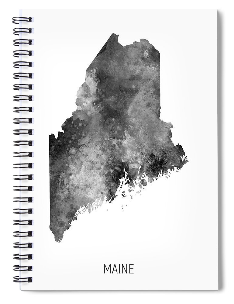 Maine Spiral Notebook featuring the digital art Maine Watercolor Map #47 by Michael Tompsett