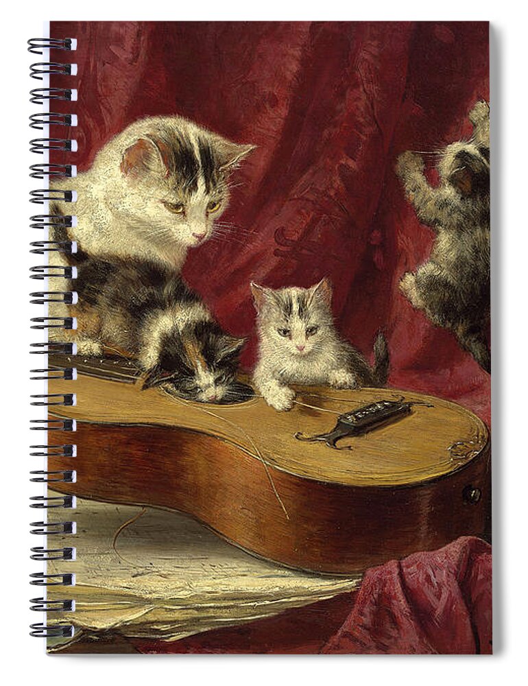 Henriette Ronner-knip Spiral Notebook featuring the painting Making music by Henriette Ronner-Knip