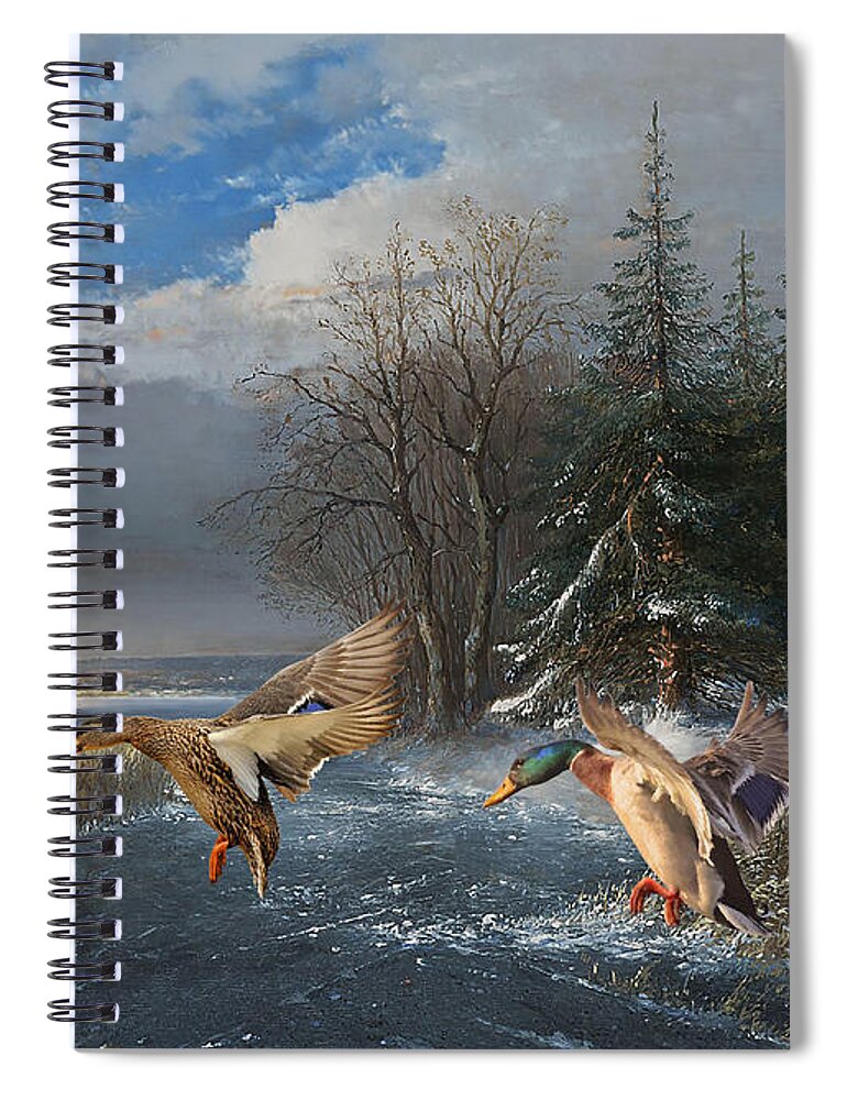 Bird Spiral Notebook featuring the digital art Mallards in the Winter by M Spadecaller