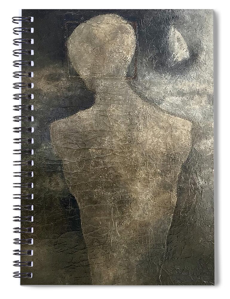 Surreal Spiral Notebook featuring the painting Man and Moon by David Euler